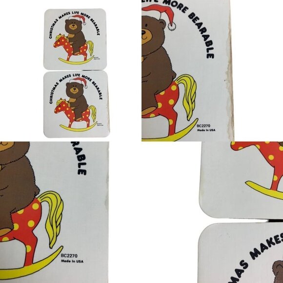 Vintage Christmas Coasters Bears Set Of 6 Winter Holiday  Decor - Picture 11 of 11